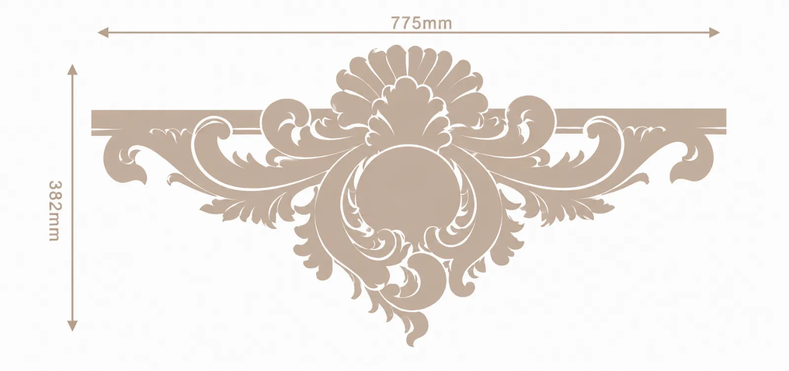 Format de Ornement mural baroque 775 x 382 mm – Motif central à volutes et coquille