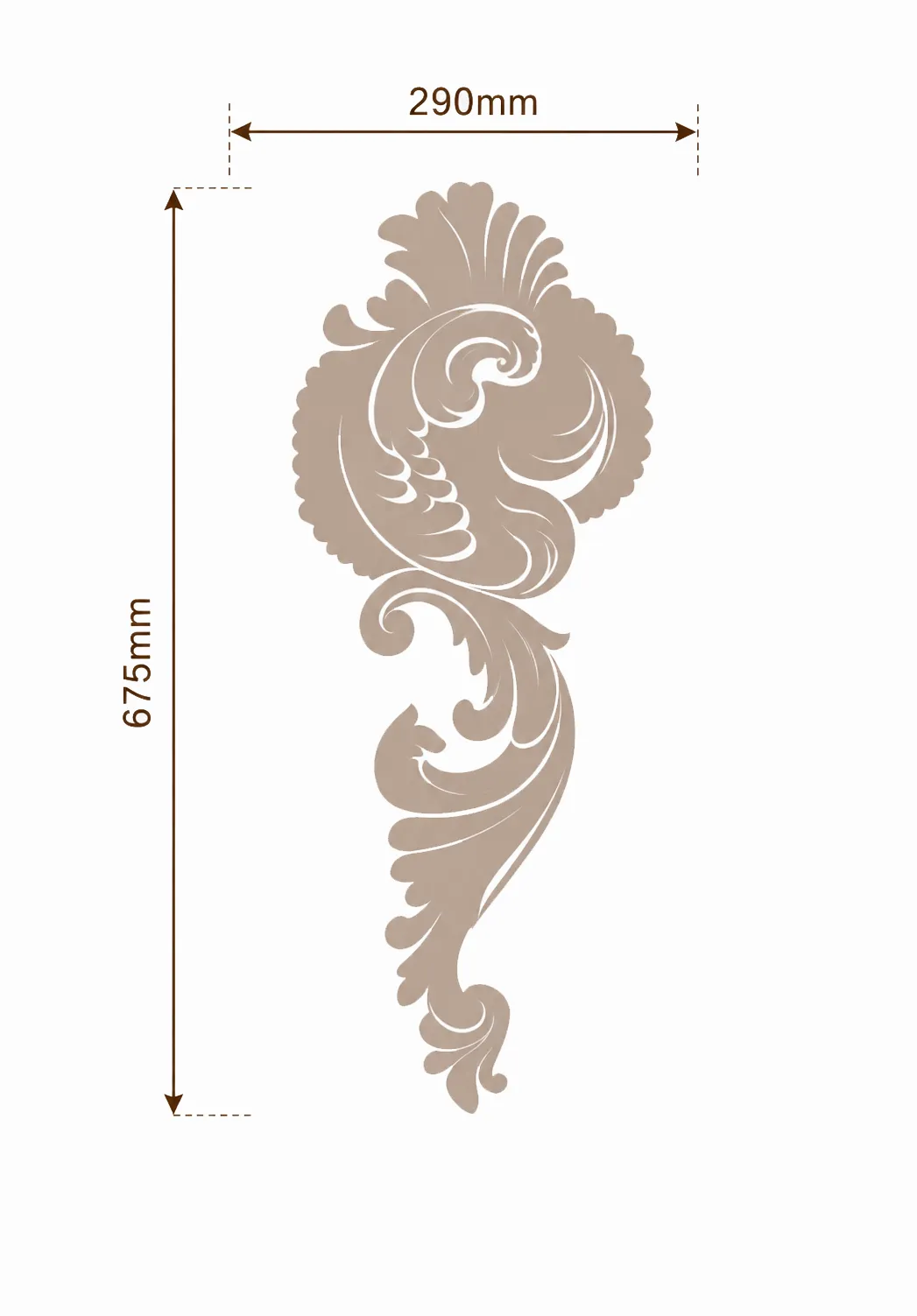 Format de Ornement mural vertical baroque 290 x 675 mm – Motif décoratif à volutes