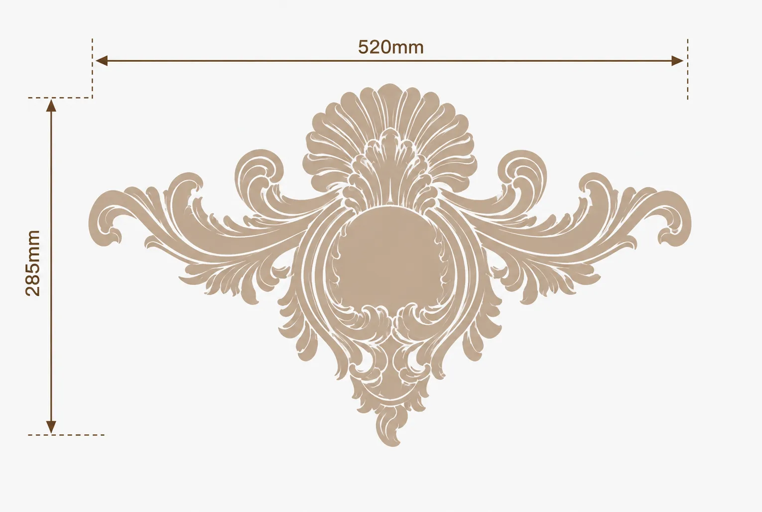 Format de Ornement mural baroque 520 x 285 mm – Motif central à coquille et volutes