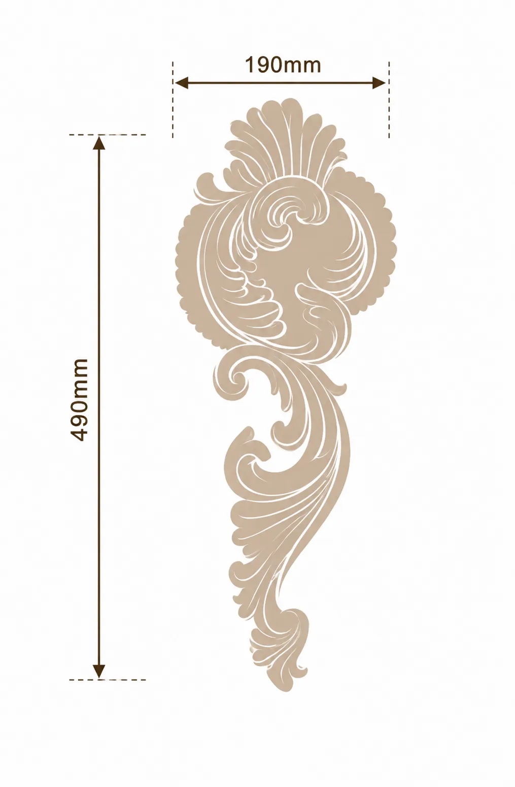 Format de Ornement mural vertical baroque 190 x 490 mm – Motif décoratif à volutes
