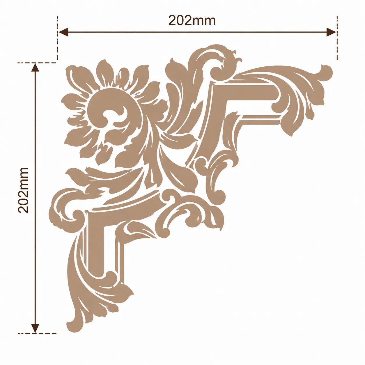 Format de Angle décoratif rosace et volutes 202 x 202 mm – Coin d'encadrement mural