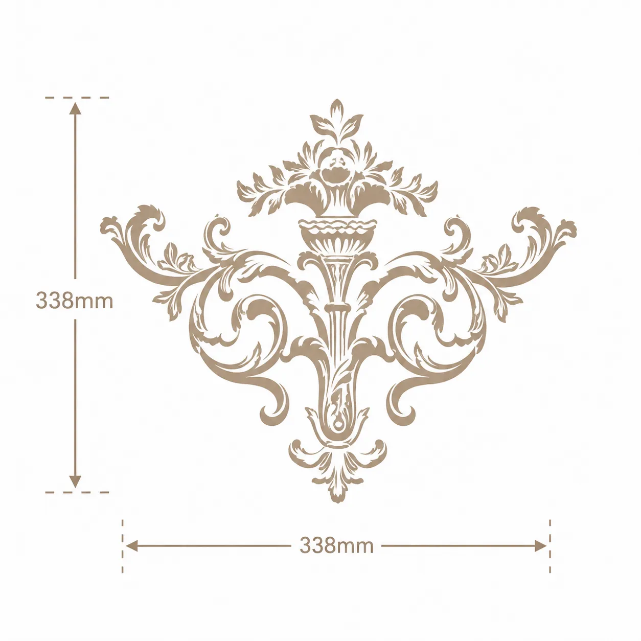 Format de Ornement mural corbeille fleurie 338 x 338 mm – Applique décorative à volutes d'acanthe