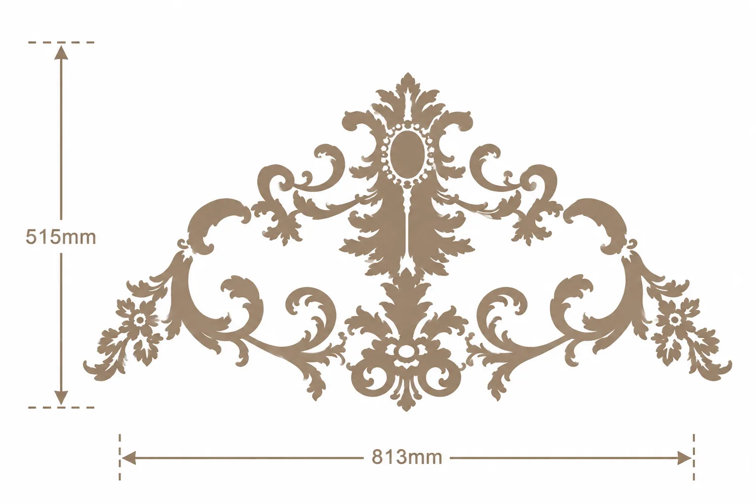Format de Ornement mural fronton fleuri 813 x 515 mm – Applique décorative à volutes et cartouche