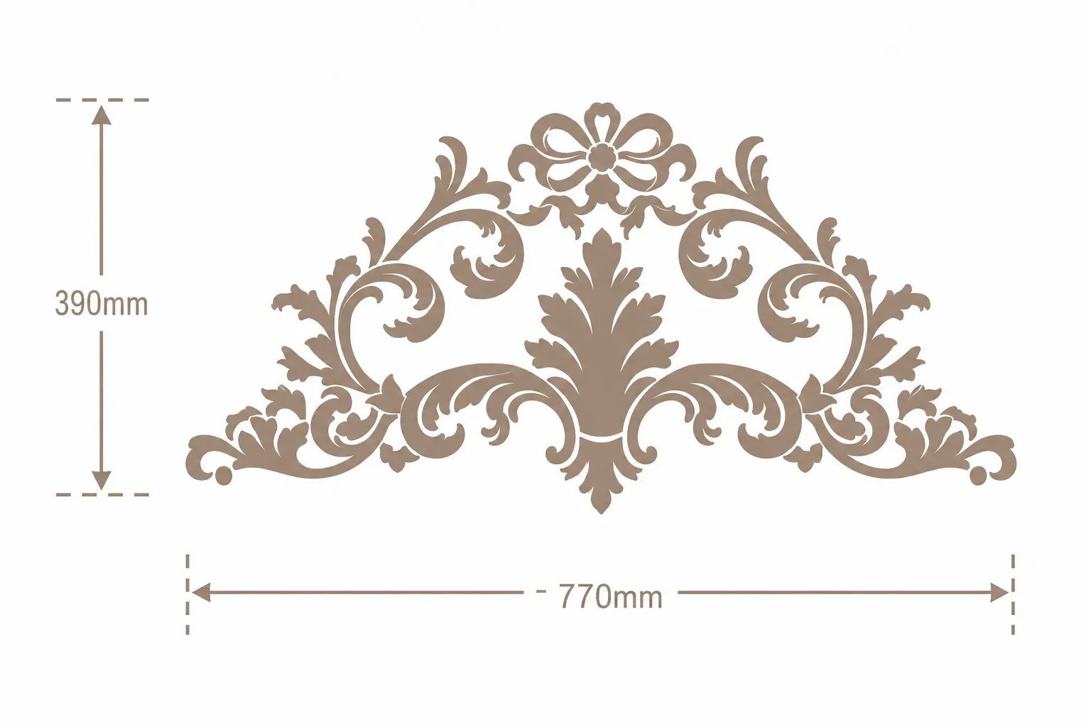 Format de Ornement mural fronton à ruban 770 x 390 mm – Applique décorative à volutes d'acanthe