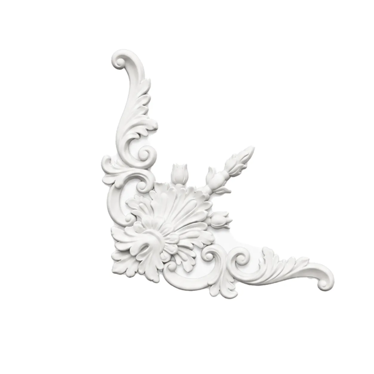 Ornement d'angle floral 404 x 404 mm – Applique décorative à rosace et volutes