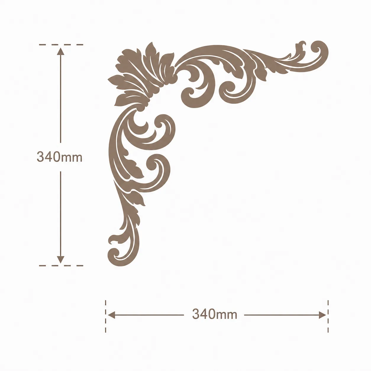 Format de Ornement d'angle acanthe 340 x 340 mm – Applique décorative à volutes