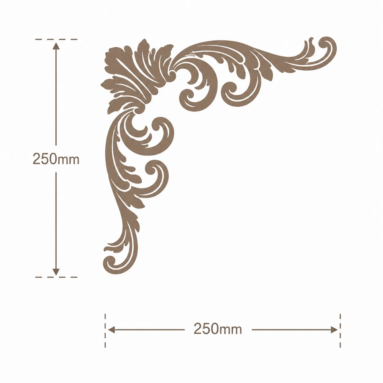 Format de Ornement d'angle acanthe 250 x 250 mm – Applique décorative à volutes