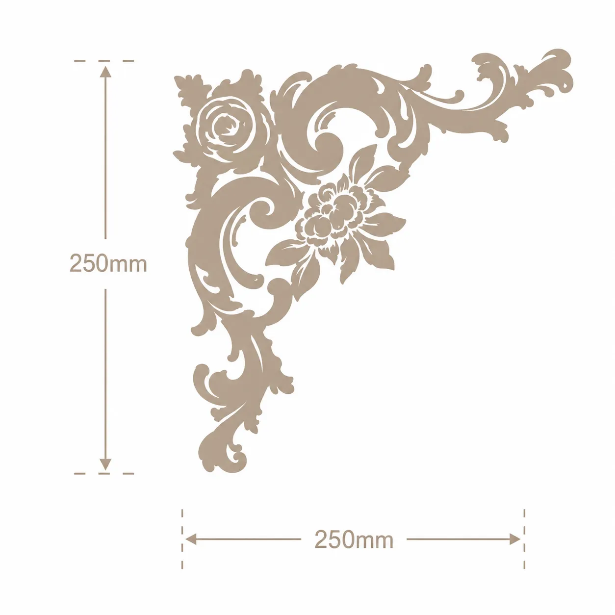 Format de Ornement d'angle rose et acanthe 250 x 250 mm – Applique décorative de coin