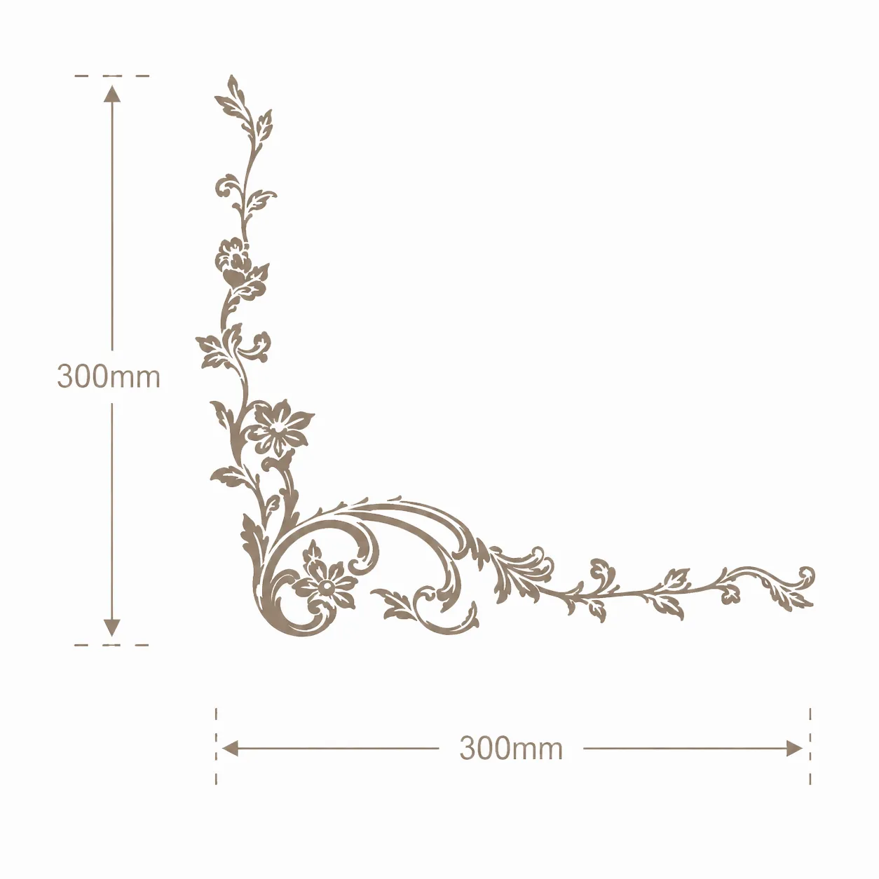 Format de Ornement d'angle rose et acanthe 300 x 300 mm – Paire d'appliques décoratives gauche et droite