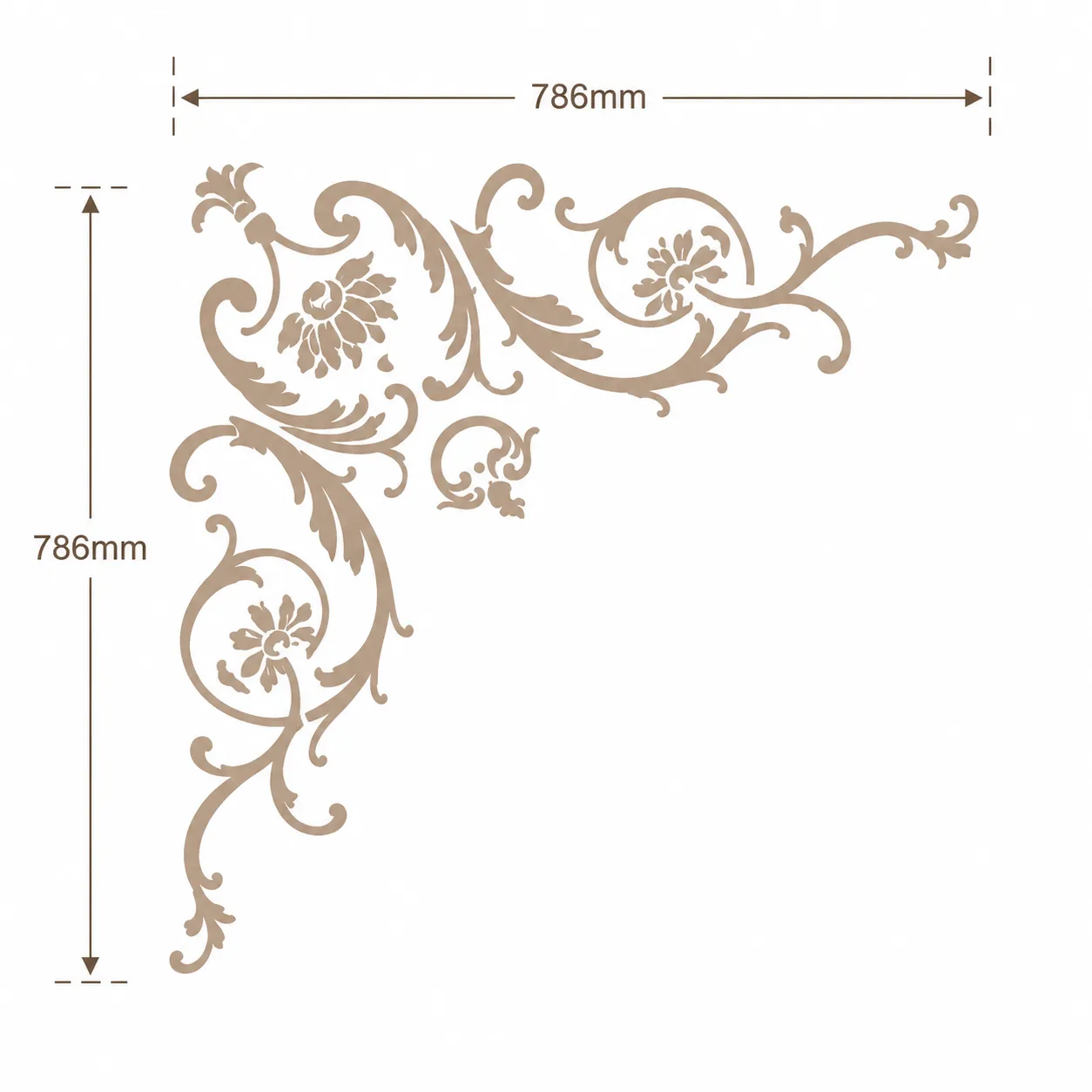Format de Ornement d'angle floral 786 x 786 mm – Applique décorative à rinceaux et rosaces