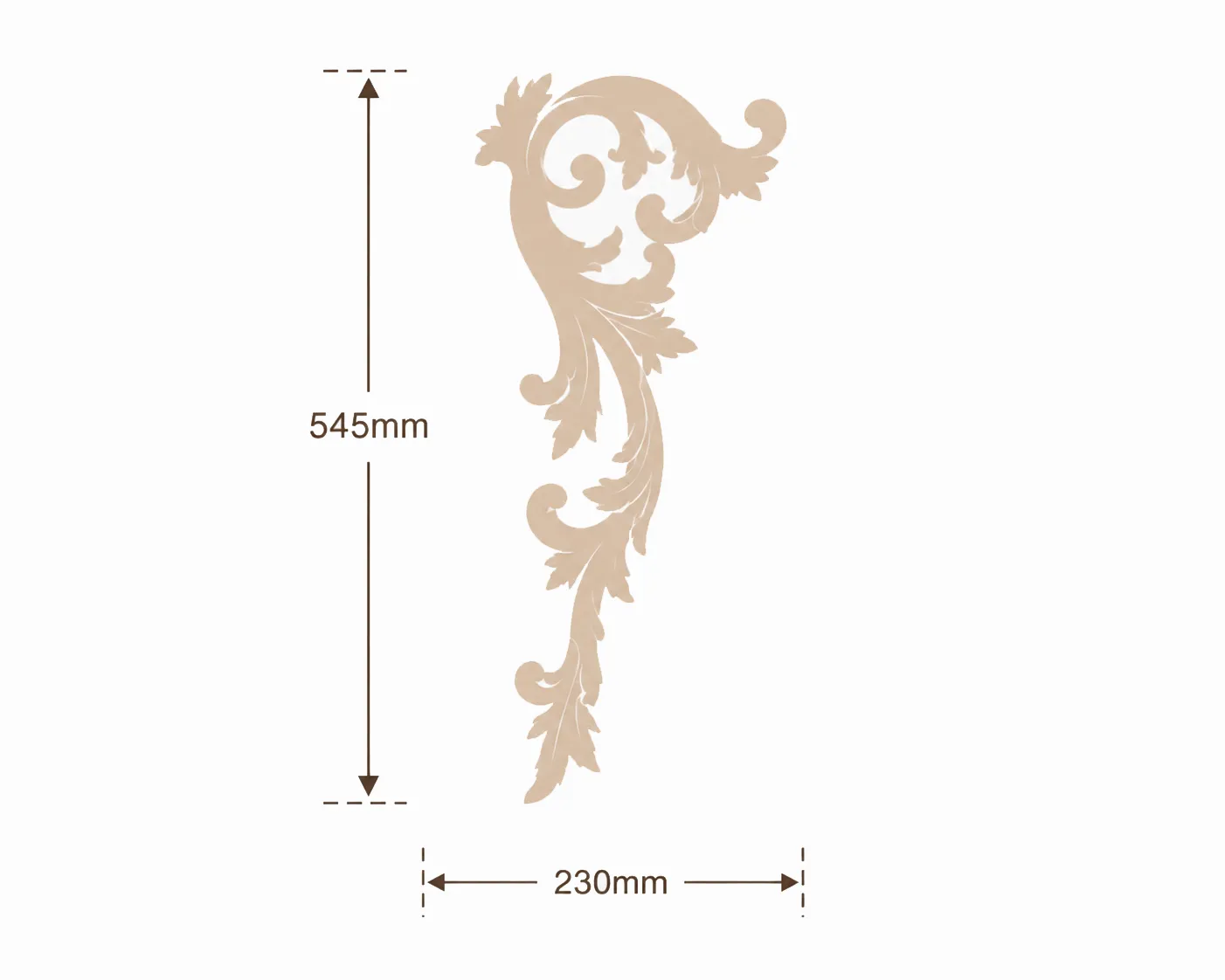 Format de Ornement d'angle acanthe 230 x 545 mm – Paire d'appliques décoratives gauche et droite