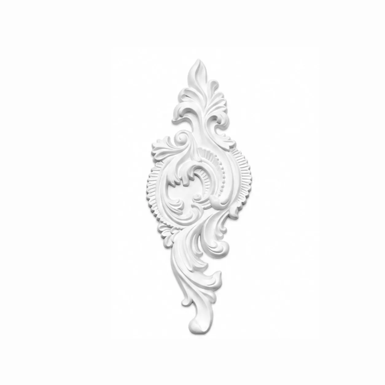 Ornement mural rocaille 192 x 465 mm – Applique décorative verticale à volutes et coquille