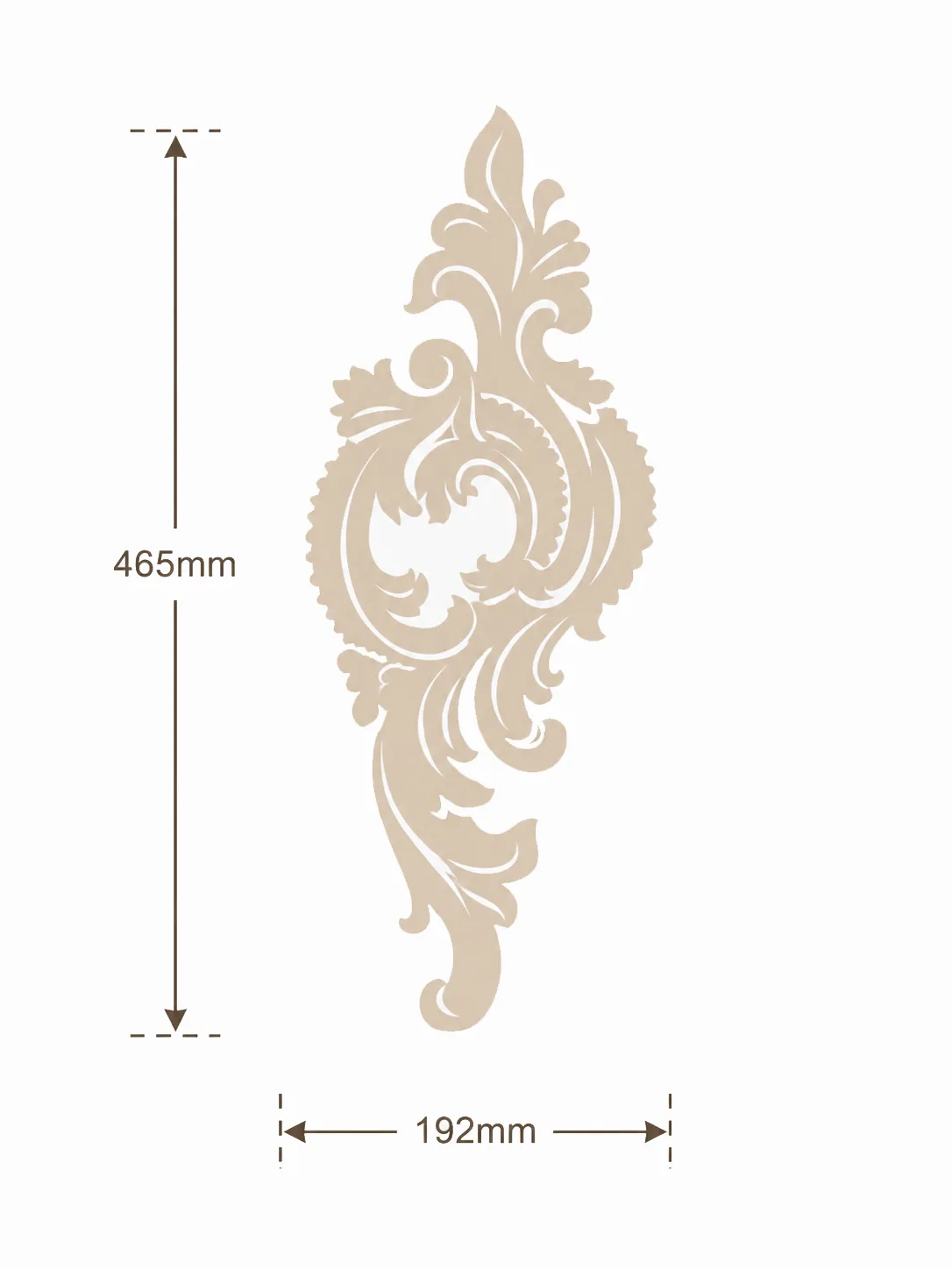 Format de Ornement mural rocaille 192 x 465 mm – Applique décorative verticale à volutes et coquille