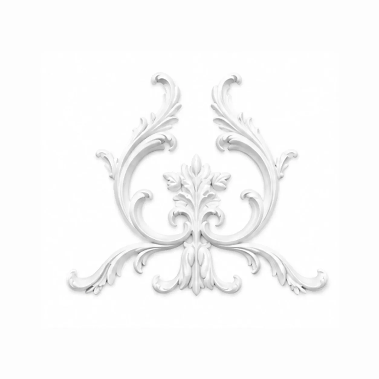 Ornement mural palmette d'acanthe 400 x 338 mm – Applique décorative symétrique à volutes