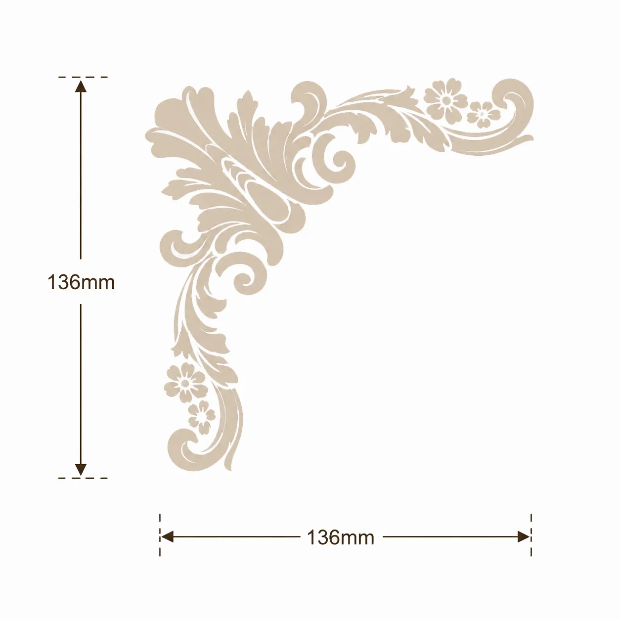 Format de Ornement d'angle acanthe fleurie 136 x 136 mm – Applique décorative de coin