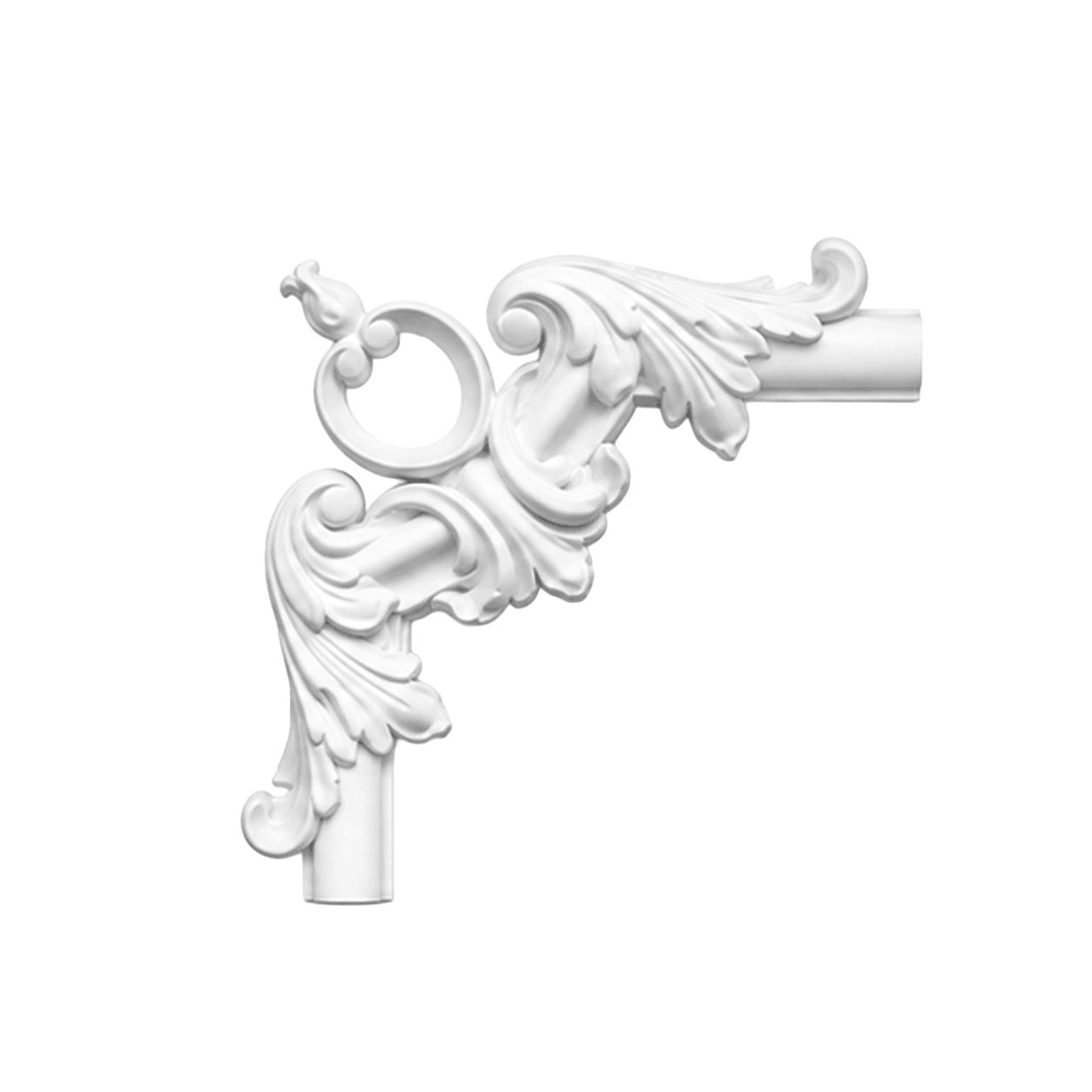 Angle décoratif volutes et anneau 190 x 190 mm – Coin d'encadrement mural