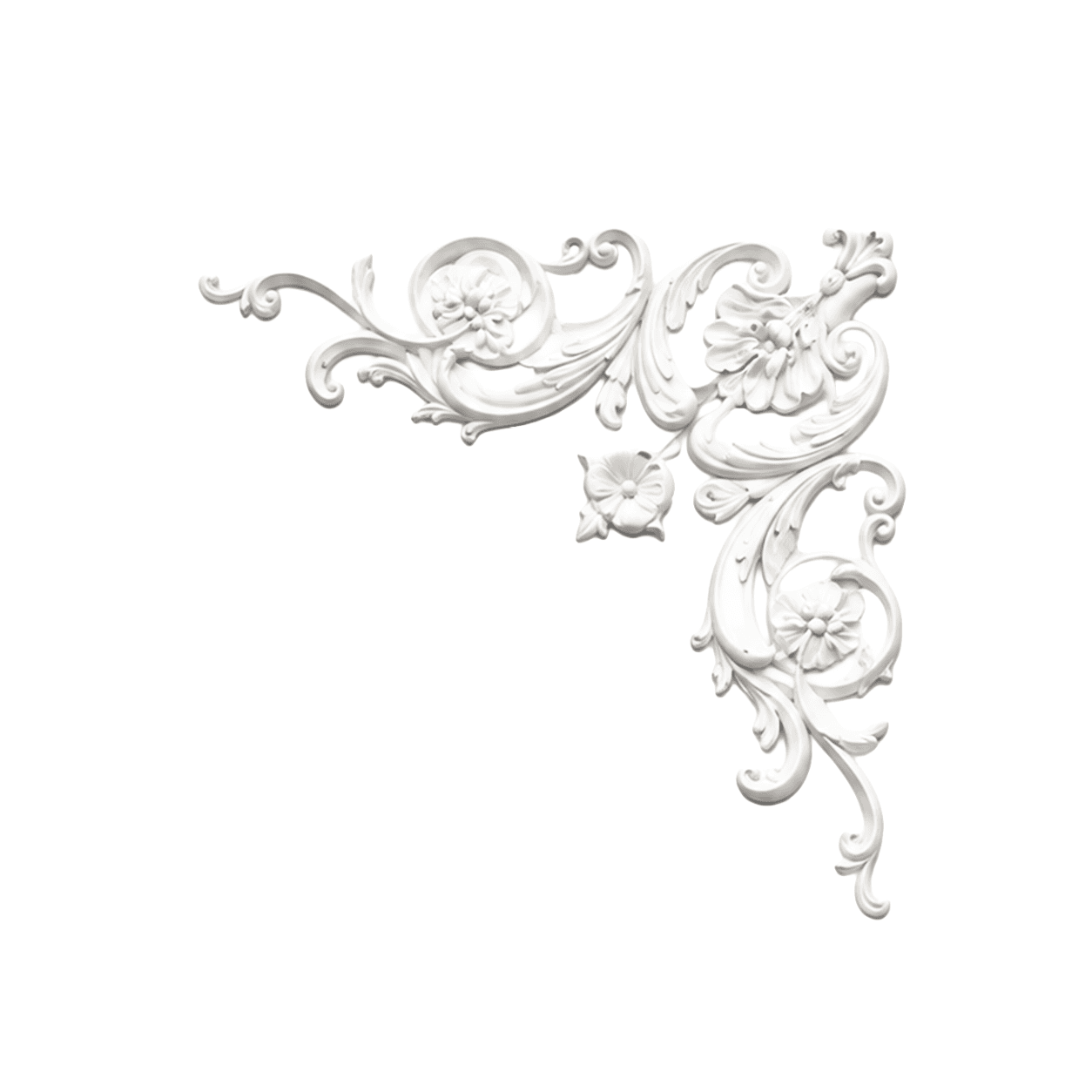 Ornement d'angle floral 500 x 500 mm – Applique décorative à rinceaux et rosaces
