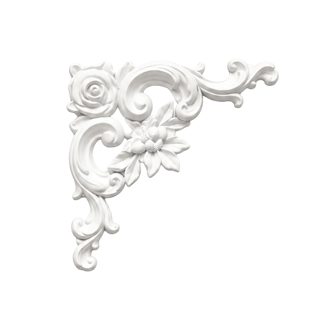 Ornement d'angle rose et acanthe 250 x 250 mm – Applique décorative de coin